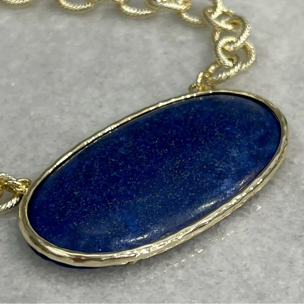 Lapis Lazuli Oval Pendant Fancy Chain Necklace - Picture 8 of 12